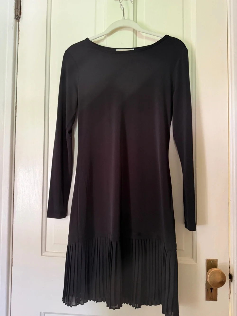 Michael Kors Black Pleated Hem Dress XS | Long Sleeve Minimal Chic